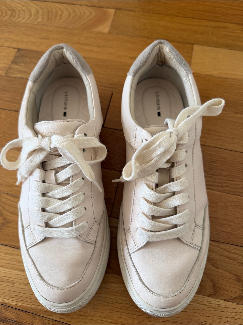 Birdies Cream-White Leather Low-Top Sneakers